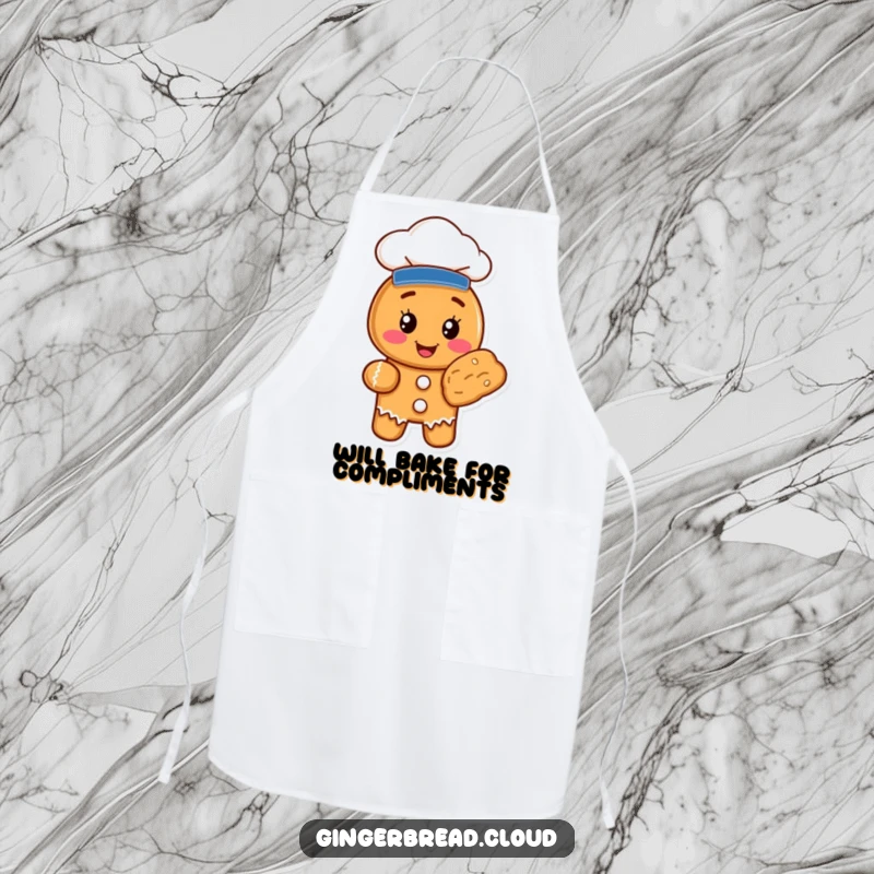 Funny gingerbread cookie character, dressed as a chef, wearing an apron, ready to bake, a humorous kitchen essential.