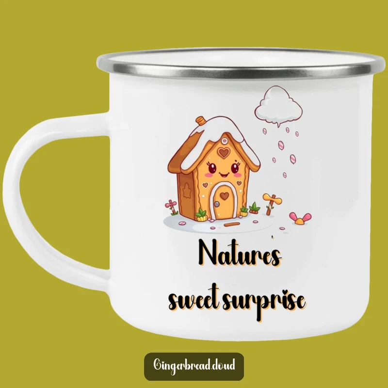 Funny Gingerbread House Camping Mug: Outdoor Candy Rain Adventure, Humorous Gift