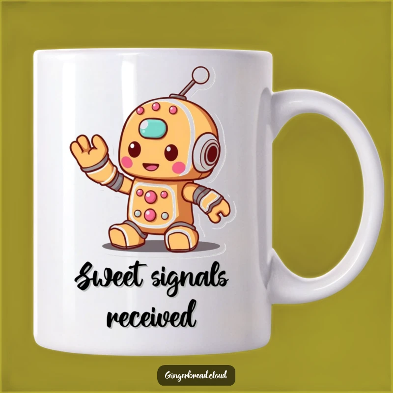 Funny Gingerbread Robot Mug - Sugary Antenna Wave Gift for Techies