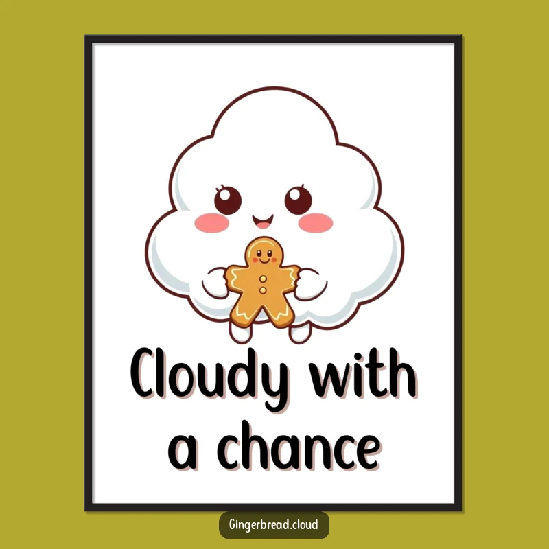 Funny Cloud Gingerbread Digital Art: Generous Cloud Printable, Instant Humorous Decor