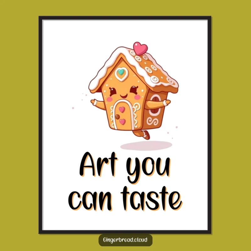 Funny Gingerbread House Sky Dance Digital Print - Whimsical Icing Swirls Art Gift