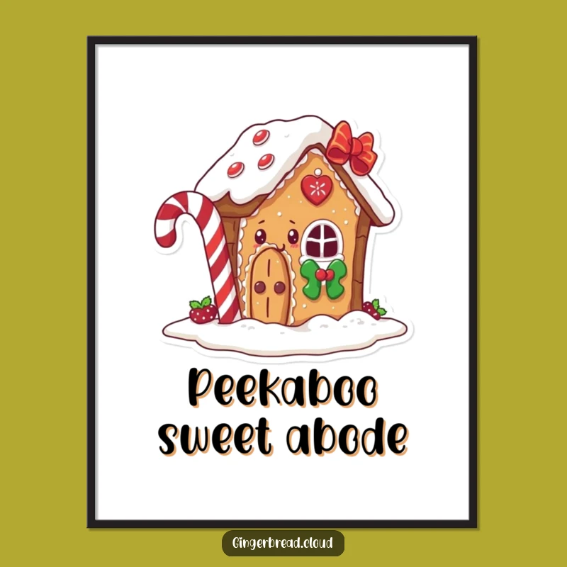Funny Gingerbread House Digital Print: Instant Peeking Art with Candy Cane Fun Gift