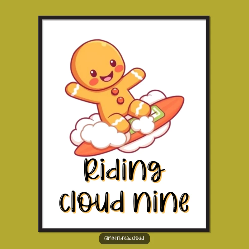 Funny Cloud Surfing Gingerbread Man Digital Art - Instant Whimsy