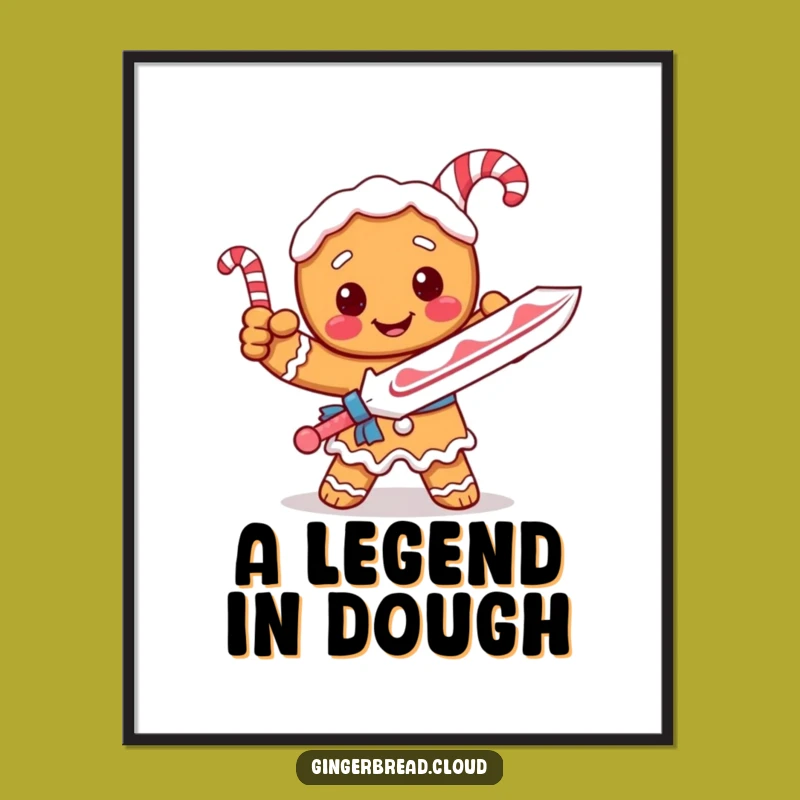 Funny Gingerbread Knight Candy Cane Sword Poster - Fantasy Wall Art