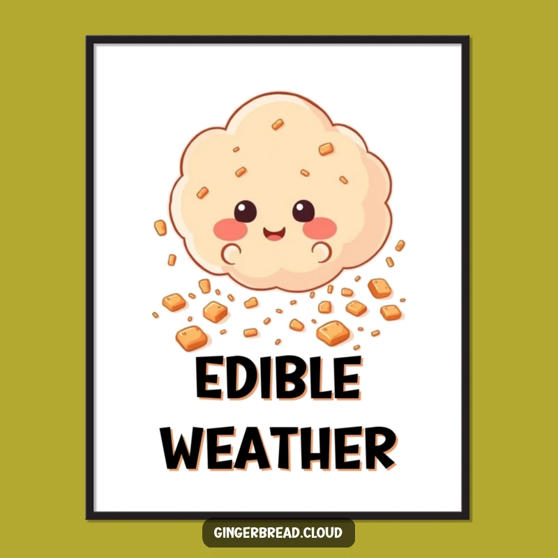 Funny Cookie Rain Art Poster: Whimsical Illustration for Sweet Decor Gift