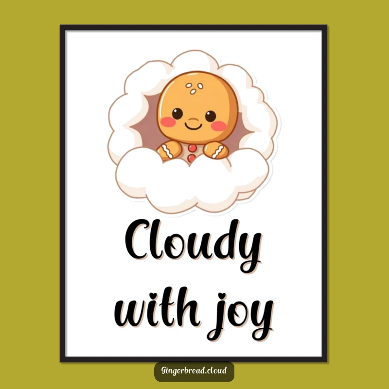 Funny Gingerbread Cloud Peek Poster - Whimsical Wall Art Gift