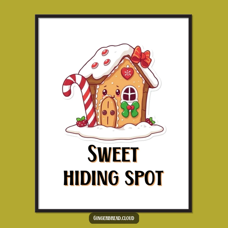 Funny Gingerbread House Poster: Charming Peeking Art with Candy Cane Delight Gift
