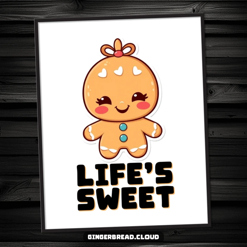Funny Poster showcasing a happy gingerbread man character winking playfully, adding a touch of festive humor to wall decor.
