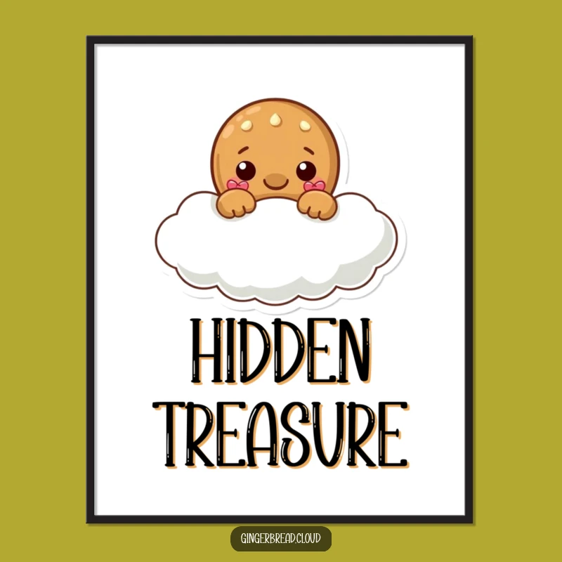 Funny Gingerbread Cloud Peek Poster - Playful Character Wall Art Gift
