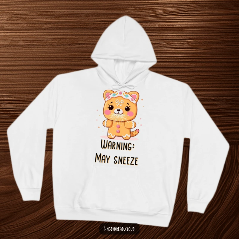 Funny gingerbread animal hoodie, sneezing edible glitter, warm winter apparel, perfect funny gift for holiday cheer.