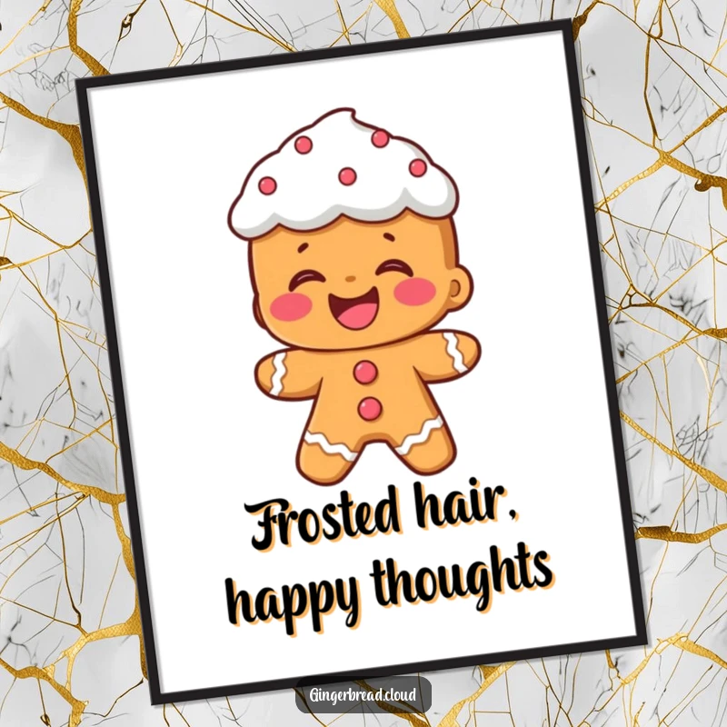Funny Free Printable Wall Art capturing a gingerbread person with wild frosting hair in a hearty, joyous laugh.