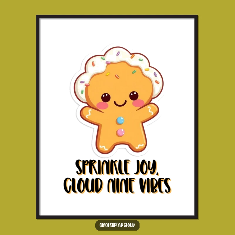 Funny Free Printable Wall Art: Gingerbread Cloud Character & Falling Sprinkles - Cute Downloadable Decor