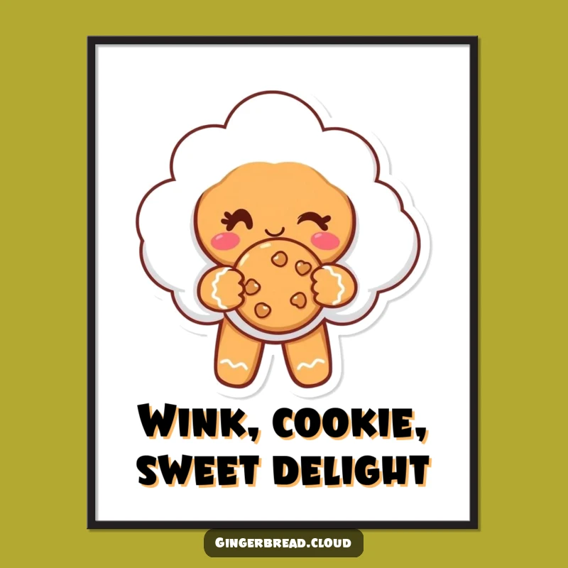 Funny Free Printable Wall Art: Gingerbread Cloud Offers Cookie & Wink - Quirky Downloadable Decor