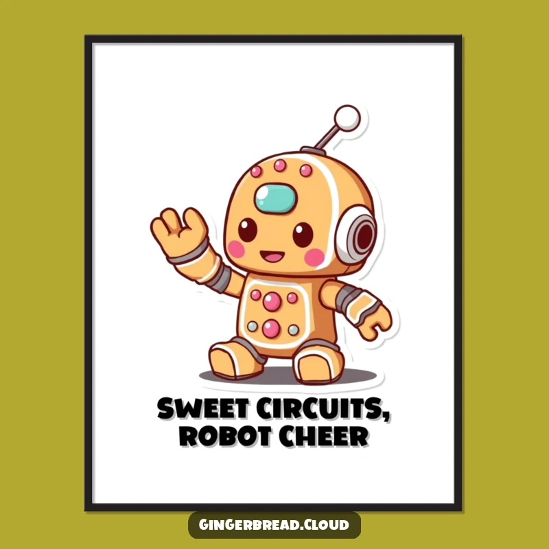 Funny Free Printable Wall Art: Gingerbread Robot Waving Antenna - Quirky Downloadable Decor