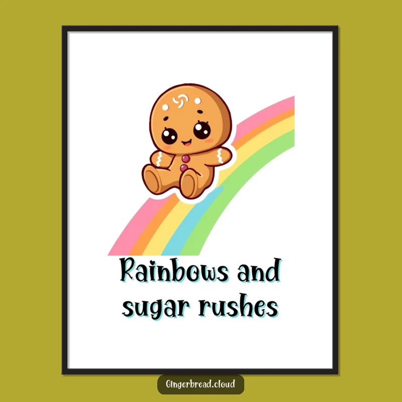 Funny Free Printable Wall Art: Rainbow Gingerbread Rider Downloadable Decor