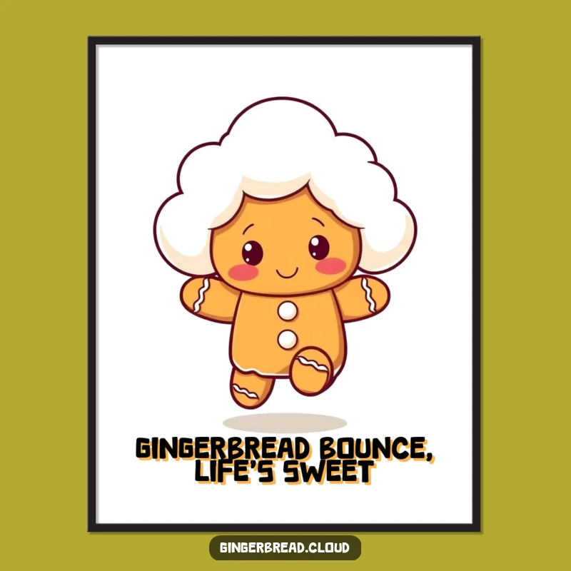 Funny Free Printable Wall Art: Bouncing Gingerbread Cloud Character - Whimsical Downloadable Decor