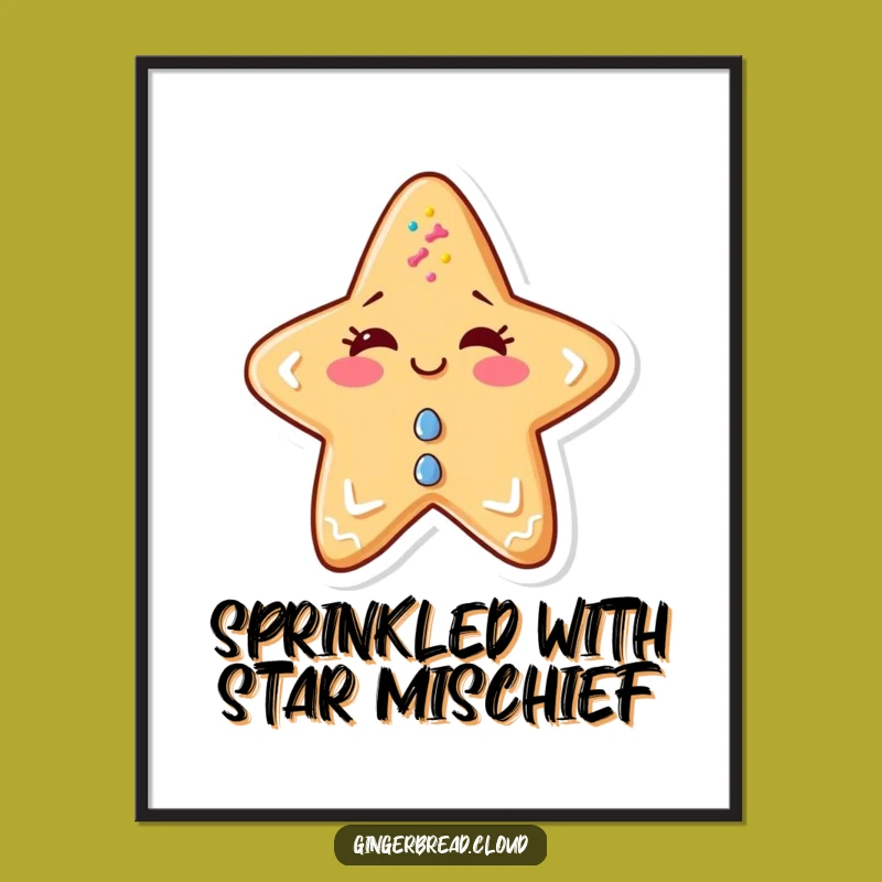 Free Printable Wall Art: Winking Gingerbread Star - Funny Downloadable Decor!