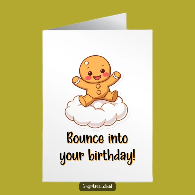 Free Printable Birthday Card: Bouncing Gingerbread Cloud Funny Party Design Downloadable