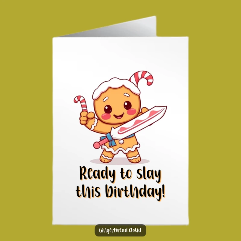 Free Printable Birthday Card: Gingerbread Warrior Candy Cane Sword Fun Gift