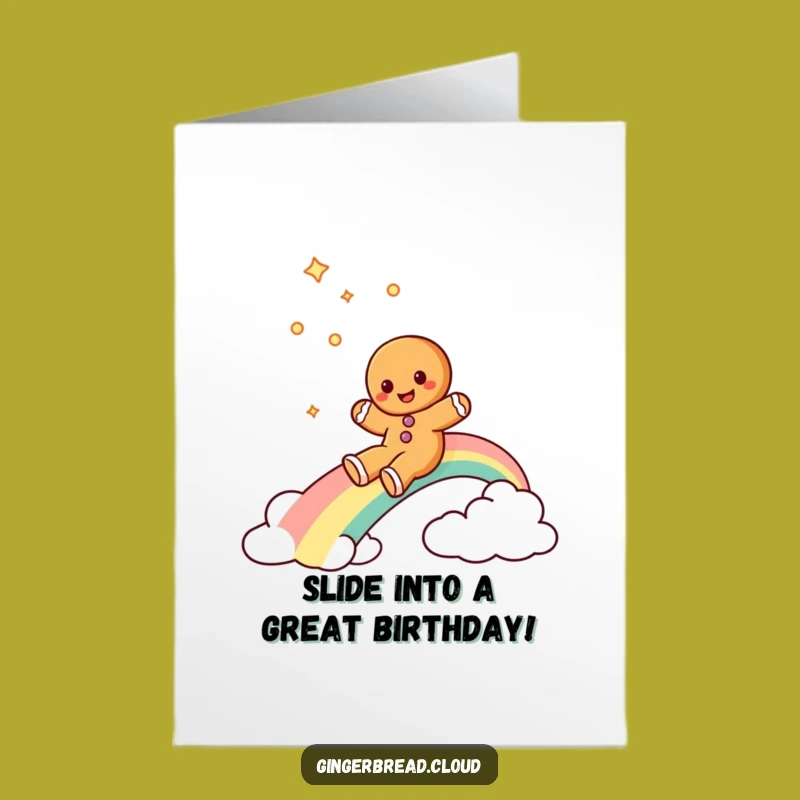 Free Printable Birthday Card: Gingerbread Rainbow Slide Gift
