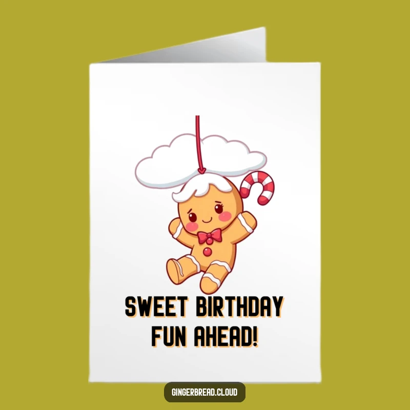 Sweet Free Printable Birthday Card: Candy Cane Cloud Swing Funny Gift