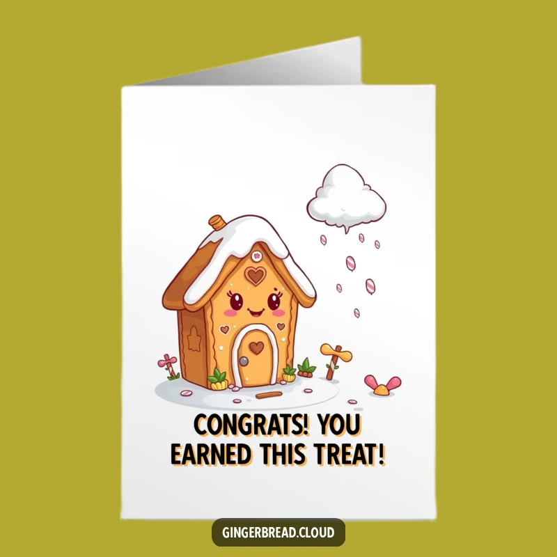 Free Printable Congrats Card: Gingerbread House & Candy Rain, Unique Downloadable Gift