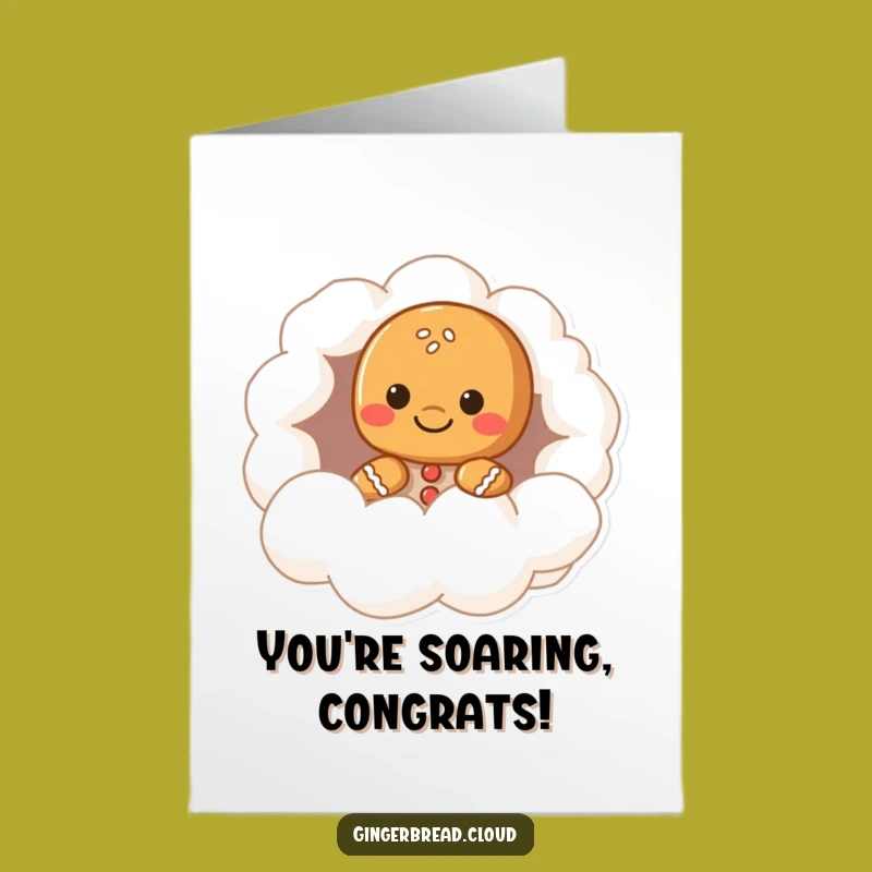 Free Printable Congrats Card: Gingerbread Cloud Peek Celebration Downloadable Gift