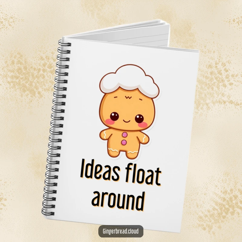Funny notebook cover featuring a gingerbread character wearing a cloud hat, designed for sweet notes and whimsical ideas.