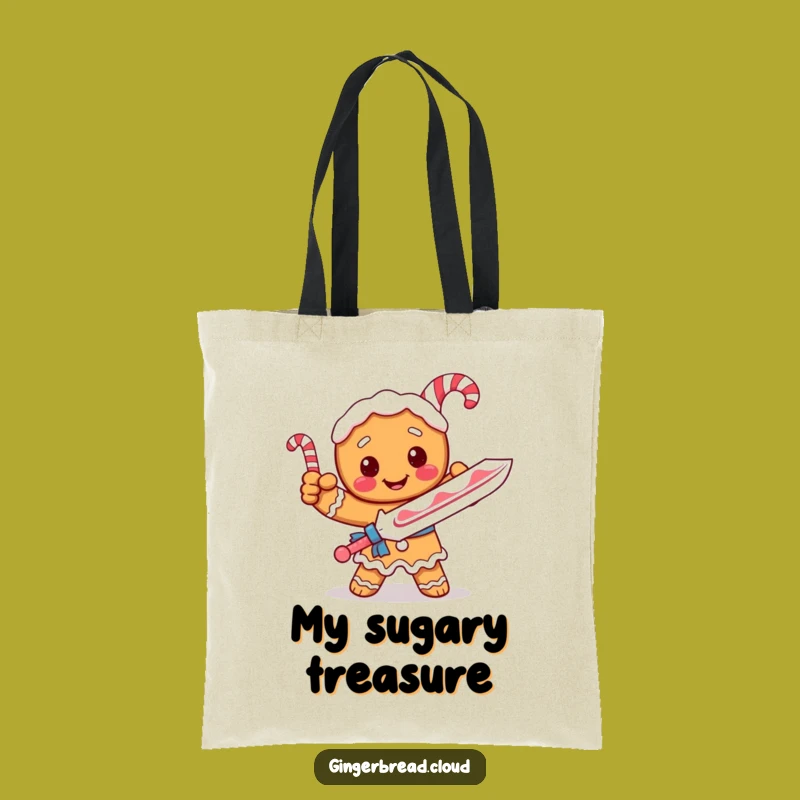 Funny Gingerbread Knight Candy Cane Sword Tote Bag - Carry Your Loot!